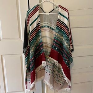 Red, green, white, and black poncho/shall/cardigan